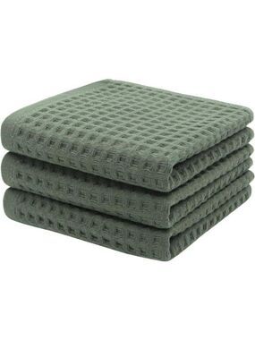 Olive Green Cotton Waffle Hand Towels 3 Pack Quick Dry Absorbent Bathroom Kitche